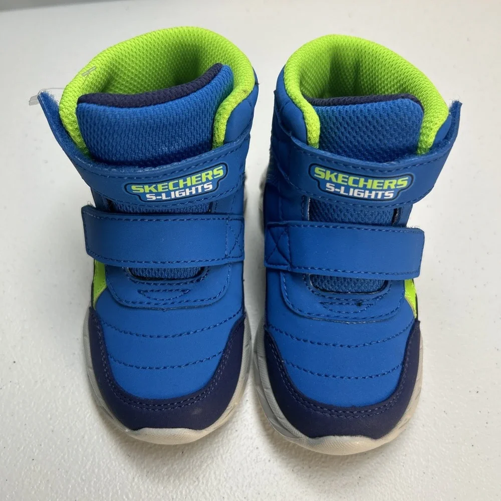 Skechers S-Lights Thunder Squad Toddler Boys Blue Light Up Boots Size 7